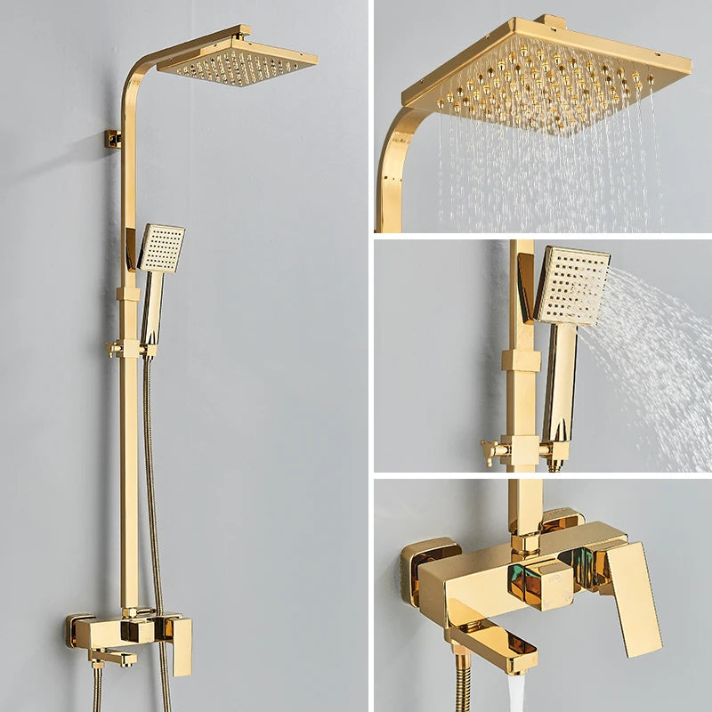 Black Chrome 3/4-way Shower Faucet Rainfall Shower Hot Cold Water Mixer Bidet Faucet Commodity Shelf For Bathroom Shower Mixer