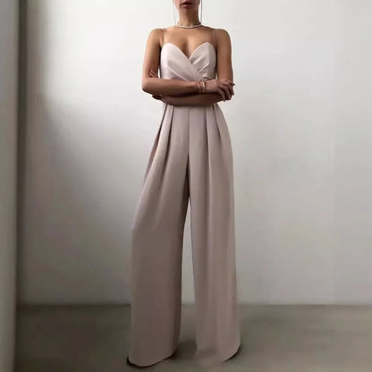 Europe Jumpsuits Straight Strap Spring and Summer Jumpsuit Women Elegance Female Macacão Feminino.