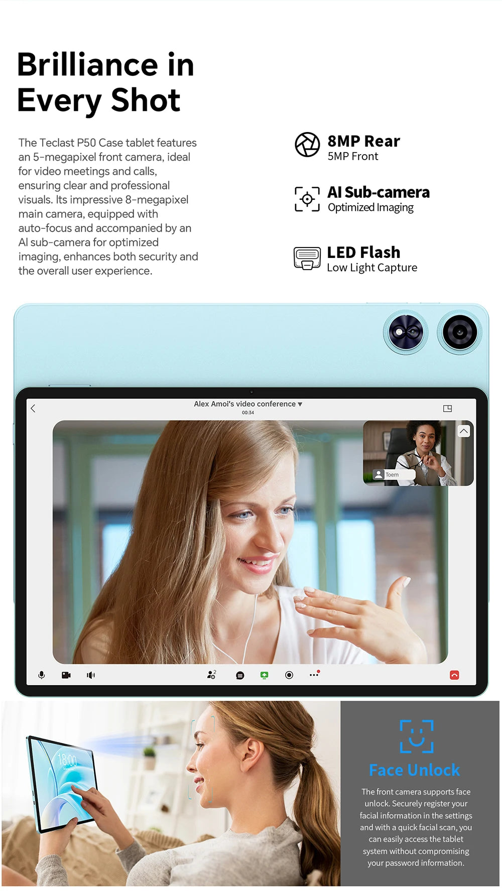 Teclast Tablet P50 Case Android 15 11" T606 8-Core Max 12GB RAM 128GB ROM P50 Case/Keyboard/Mouse/Stylus/Headphone/Stand