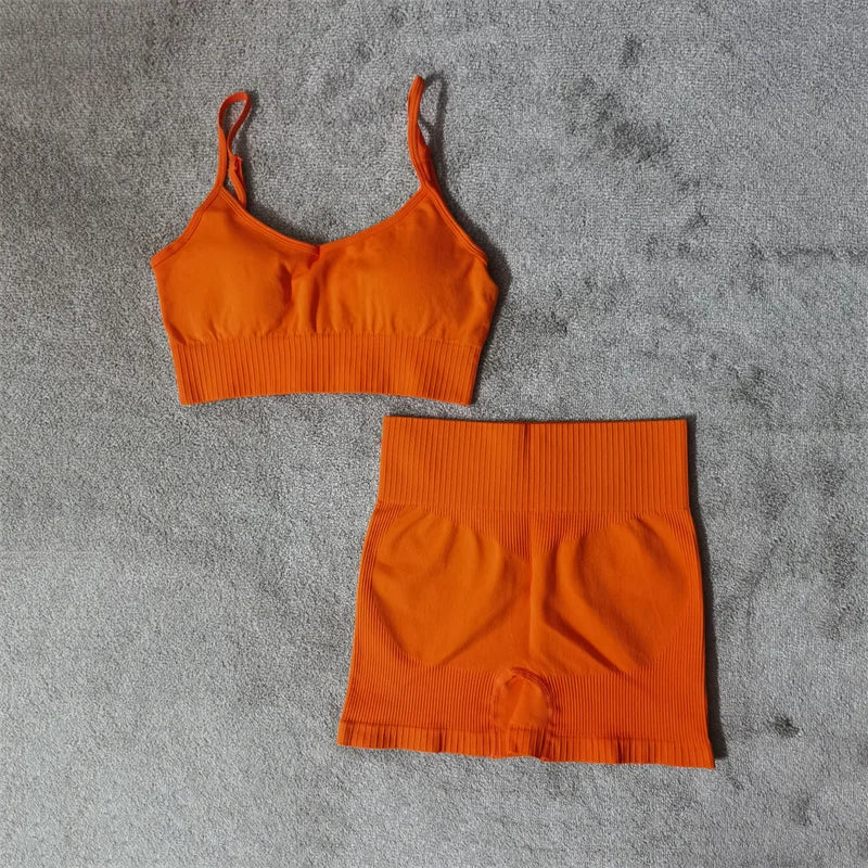 Fitness Yoga Set Seamless Sport Women's Sportswear High Waist Leggings Workout Outfits Two Piece Shorts Sets Womens Gym Clothing