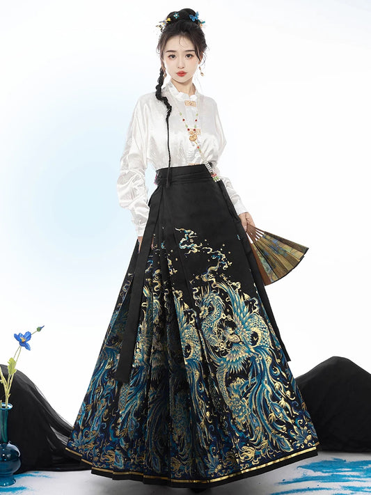 Original Dragon Phoenix Woven Gold Skirt Ma Mian Skirt Han Fu Makeup Hua Ming Ma Mian Skirt Women's Spring 2024 Chinese HANFU.