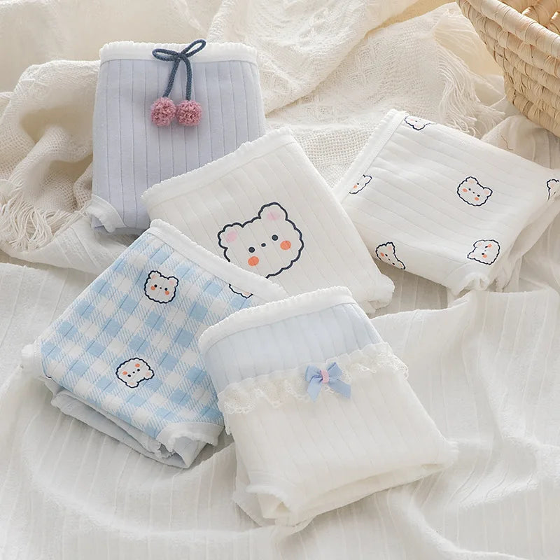 5Pcs/Set M-XL Women's Panties Cotton Underwear Cute Cartoon Bear Girl Briefs Mid Waist Underpants Breathable Panty Sexy Lingerie