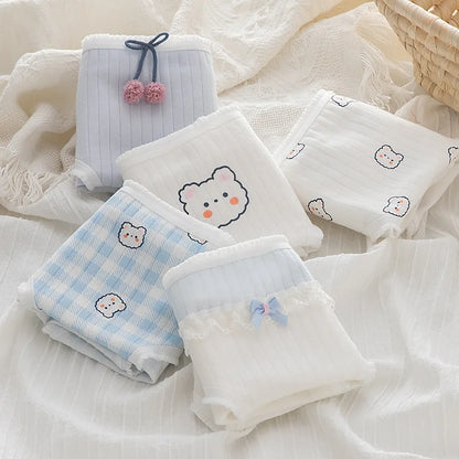 5Pcs/Set M-XL Women's Panties Cotton Underwear Cute Cartoon Bear Girl Briefs Mid Waist Underpants Breathable Panty Sexy Lingerie