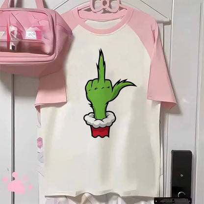 Ästhetik T-shirt Weihnachten Gedruckt Top Tees Frauen Punk Kawaii Pastell Shirt Retro Grafik Frauen Klassische T Shirt Mädchen