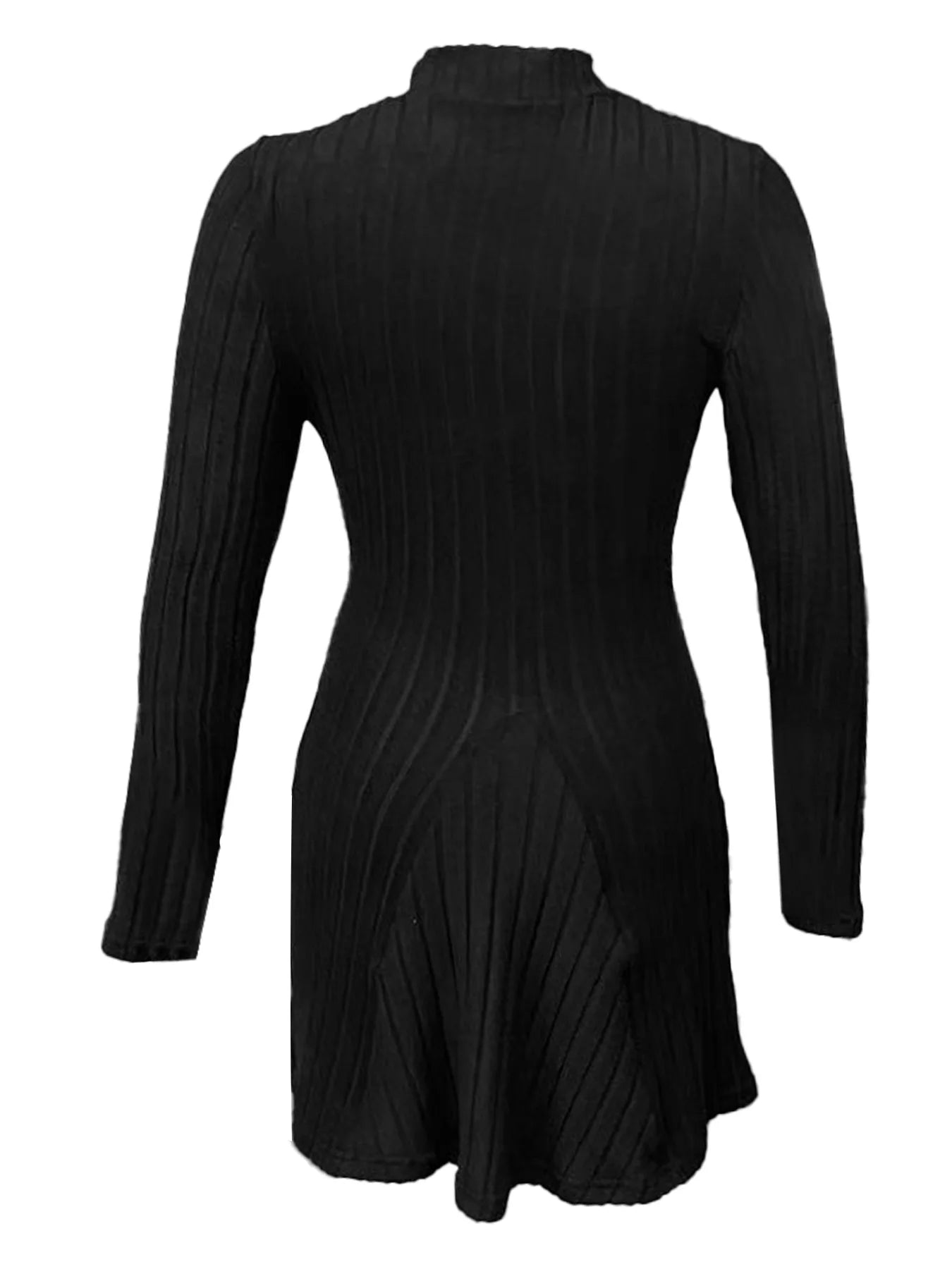 Damen-Kleid mit schmaler Passform, halbhohem Kragen, Taillenbetonter A-Linien-Rock und langen Ärmeln und Pit-Streifen.