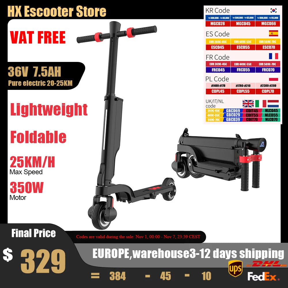 HX X6 Electric Scooter Adult 350W 7.5AH 36V 25KM/H Foldable Electric Kick E Scooter 5.5 inch Wheel EScooter For Adult Children.