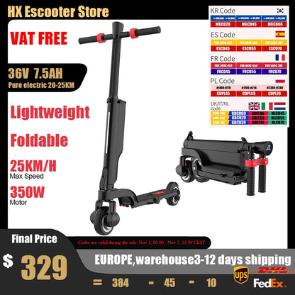 HX X6 Electric Scooter Adult 350W 7.5AH 36V 25KM/H Foldable Electric Kick E Scooter 5.5 inch Wheel EScooter For Adult Children.