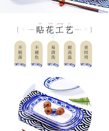 Melamine Chinese Style Blue and White Porcelain Tableware Creative Oval Dinner Plate.