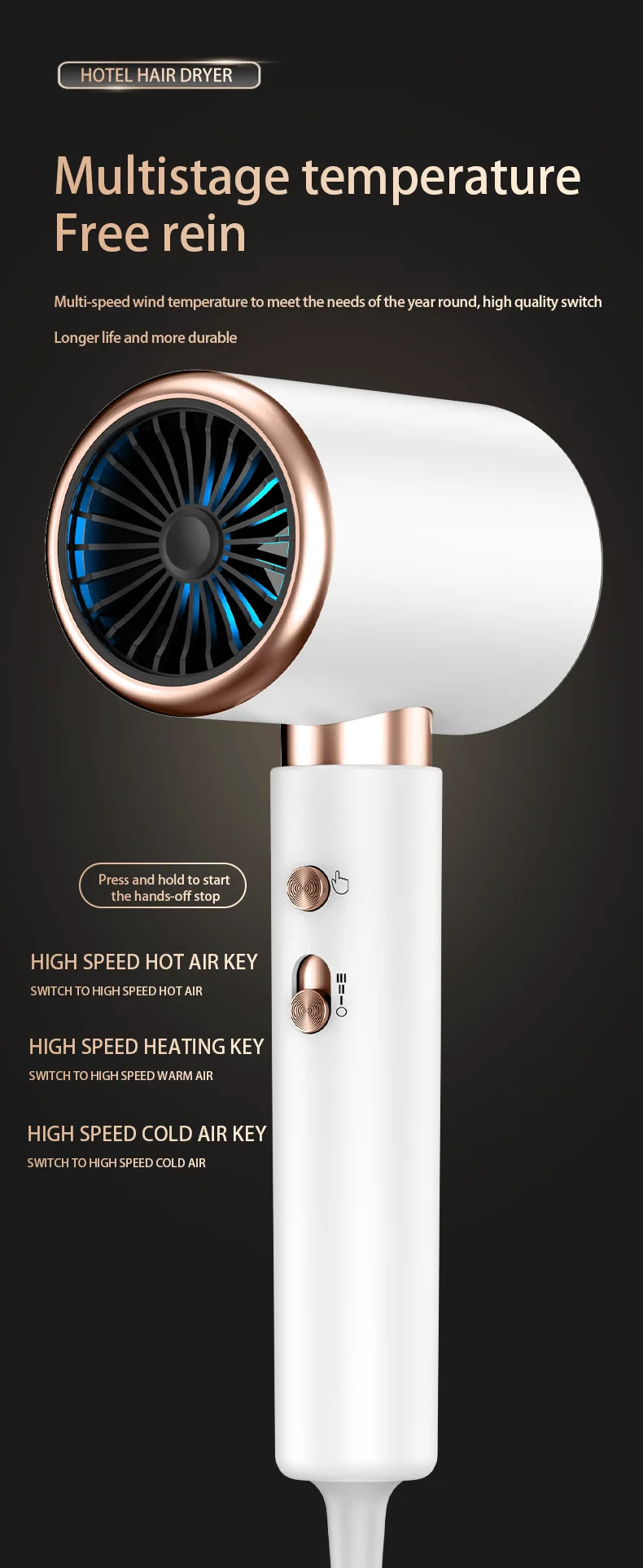 220V Hotel Wall Mounted Hair Dryer Hotel Non punching Negative Ion Hair Protection Cold and Hot Air High Power Hair Dryer