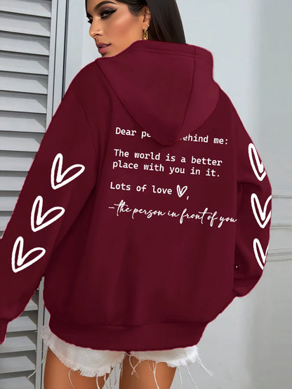 Simple Heart Printing Hoodies Women Hip Hop Autumn Hoodie Multicolor Fleece Unisex Pullovers Pocket Casual Woman Streetwear