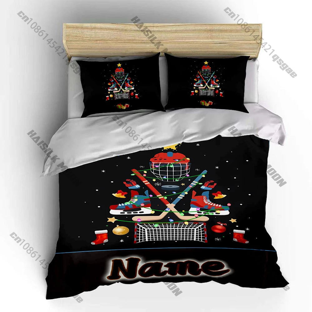 Stylish Ice Hockey Pattern Print Bedding Set Duvet Cover 1 Duvet Cover 2 Pillowcases Adult and Kids Bedding Set Luxury.
