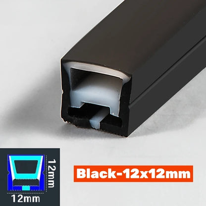 1-5m Black Silicone Tube LED Neon Light DC12V Flexible Recessed Diffuser Channel Waterproof Wall Ceiling Ribbon Rope Strip Light