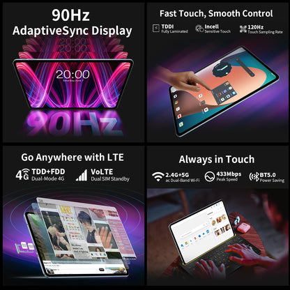 【New】Teclast T60 Plus 12 Inch Tddi 90Hz 2K Screen 2000X1200 Android 14 Widevine L1 Mtk Helio G88 (6Gb Ram+10Gb Expansion)16Gb/128Gb 8000Mah Battery 4g Lte Dual Sim Tf up to 1Tb.