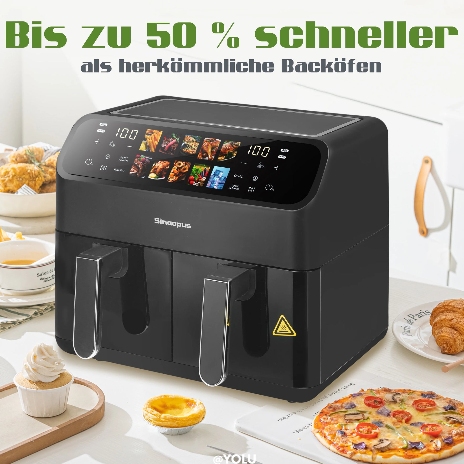 10L Multi Function Dual Basket air fryers Smart machine Viewing Window Electric Hot fryer Oilless Cooker with LED Touch Control.