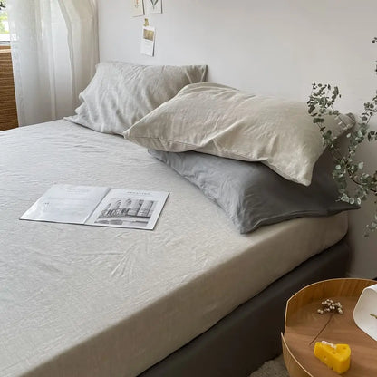 Pure Linen Fitted Sheet 35cm Deep Pocket Bed Mattress Cover Solid Color Non-slip Fixed Sheet Cover Dust Protective Bedspread.