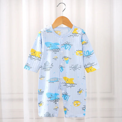 Baby-Overall, 100 % Baumwolle, langärmelig, Krabbelanzug, dünne Nachtwäsche, Sommer, neu, kurzärmelig, Khai für Jungen und Mädchen.