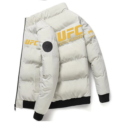 2025UFC new thick jacket, warm cotton-padded jacket, winter casual sports down jacket, stand-up collar windproof jacket.