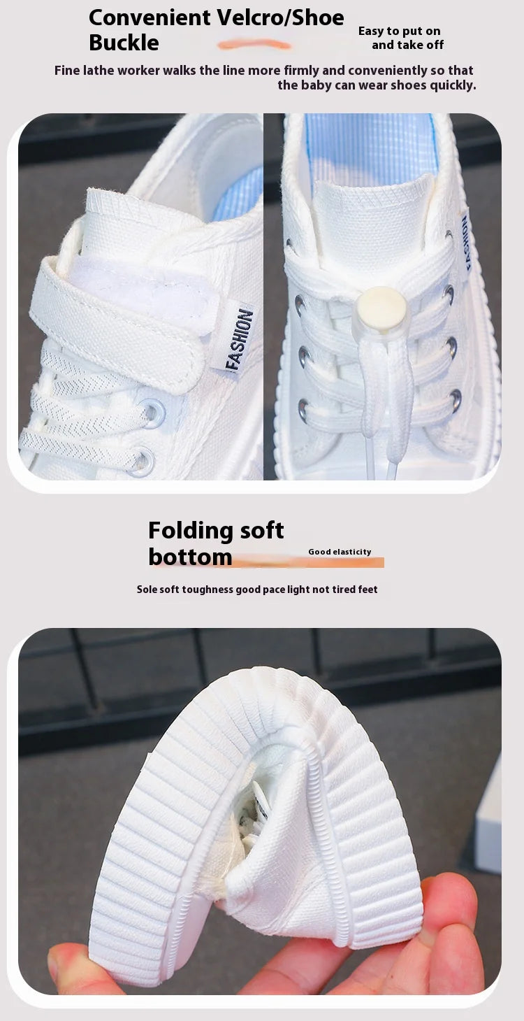 Children's Canvas Shoes 2025 Summer New Students White Shoes Boys Sports Shoes Girls Breathable Casual Shoes Children's Shoes.