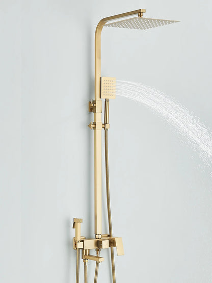 4 in 1 Gold Brushed Shower System Rainfall Shower Hot Cold Water Mixer With Bidet Faucet Bath Shower Faucet For Bathroom