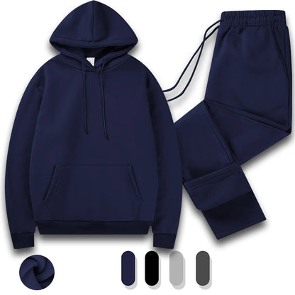 Tracksuit Men 2 Piece Set Big and Tall Long Sleeve Hooded Activewear Suits Gym Workout Training Stretchy Outfits.