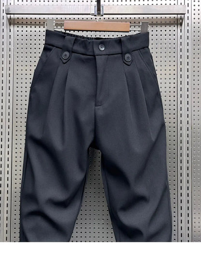 2024 New Spring and Autumn Fashion Brand Wrinkled and Handsome High Waist Button Loose Casual Harlan Suit Pants for Men.