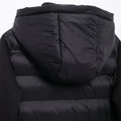 ZBZA Damenmode mit Kapuze, Neopren-Effekt, gespleißter, wattierter Jacke, hoher Kragen, lange Ärmel, verstellbare Kapuze, lässig, schmale Passform, warmer Mantel, Herbst/Winter, neue schicke Damen-Oberbekleidung