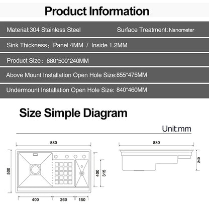 ASRAS Large Size Flip Cover Hidden Island Kitchen Sink 304 Stainless Steel 4mm Thickness Handmade Stepped Sink Cup Rinser Sinks