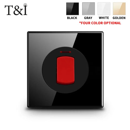 Schaltsteckdose aus gehärtetem Glas, selbstrückstellend, 1 2 3 4 Gang, Wandpaneel nach europäischem Standard nach britischem Standard mit Kontrollleuchte, 86 x 86 mm.