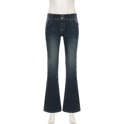 Vintage Y2K Flared Jeans Retro Button-up Low Rise Casual Denim Hose Harajuku 2000er Jahre Hose Basic Aesthetic Mom