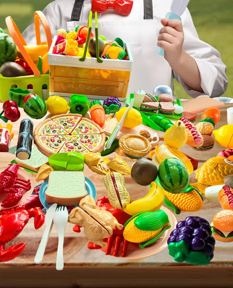 Children's Kitchen Toy Set Simulated Kitchen Cutting Cookware Simulated Fruits Cutting Toys Cooking Accessories for Kids Gift.