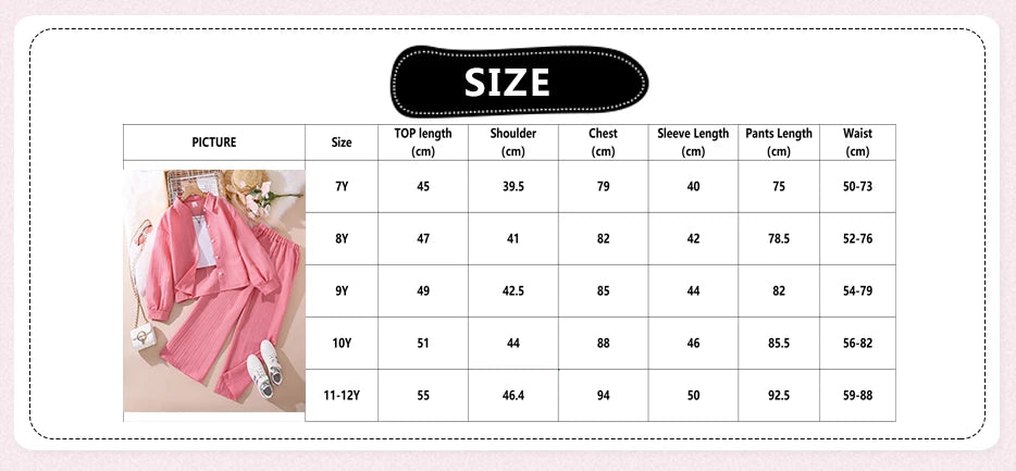 Girls Sets 4-16 Years Shirt Long-Sleeved Coat + Loose Casual Long Pants For Girls Korean Style Suits Summer Fashion Clothes Sets.