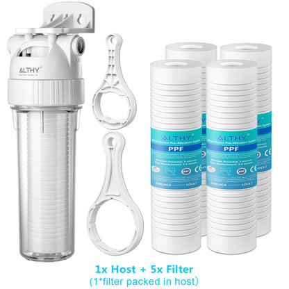 ALTHY 5 Micron Whole House Sediment Water Filter System Prefilter Purifier, 10 Inch PP cotton Pre filter.