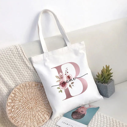 Custom Name White Canvas Tote Bag Large Capacity Foldable Supermarket Shopping Bag for Women Shopper Personalized Handbags