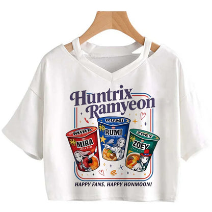 Kpop Demon Hunters Girls O-Neck Casual Women Summer Shirts Crop T-shirt.