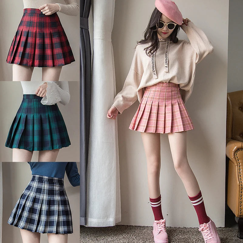Harajuku Short Skirt New Korean Women Zipper High Waist School Girl Pleated Plaid Sexy Mini Preppy Style Falda Sexy Mujer.