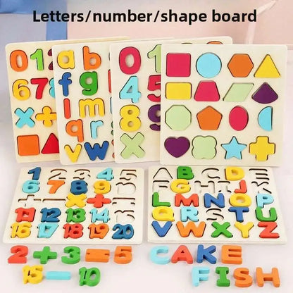 Montessori Toys Letter Numbers Wooden Puzzle Sorting Math Bricks Preschool Early Learning Educational Toys for Children.