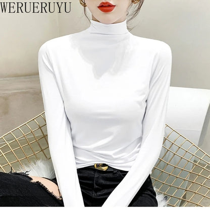 Schwarz Rollkragen T-shirt Langarm Tops Frauen Y2k Kleidung Herbst Winter Koreanische Mode Modale Elegante T-shirts für Frauen 2024
