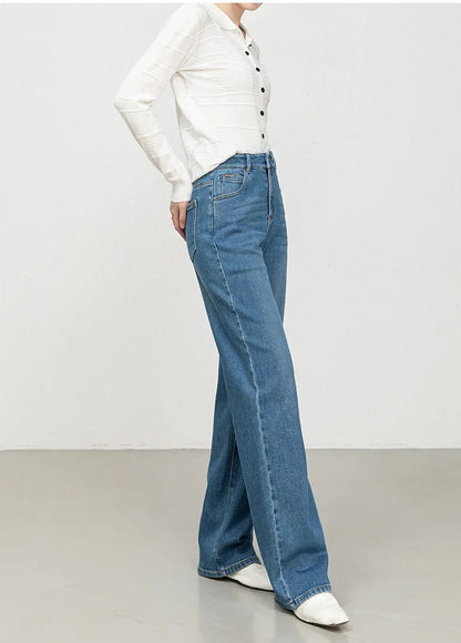 High Waist Straight Leg Jeans Women's Fashionable Denim Wide Leg Pants Slimming Narrow Version Floor-Length Autumn New Arrival.