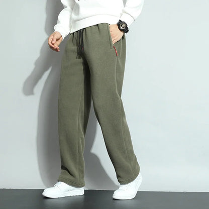 8XL Men's Down Pants Plus Size Winter Plus Velvet Thick Loose Cotton Pants Big Size Solid Color Warm Lamb Down Casual Sweatpants.