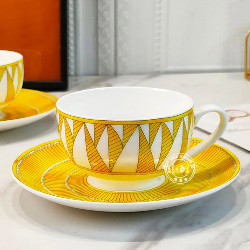 European style tableware, bone china, geometric creativity, home style steak plate dining plate, sunshine cup and plate set gift.