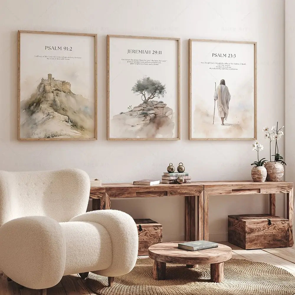 Psalm 23:3 Jeremiah 29:11 Psalm 91:2 Inspirational Quotes Poster Jesus Painting Christian Bible Verse Wall Art Living Room Decor.