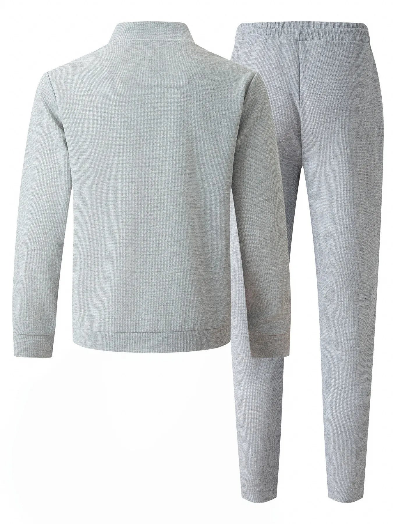 2025 new spring and autumn men stand collar solid color baseball casual Waffle full pants two men's suit men's wear.