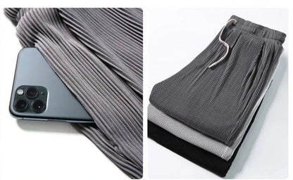 Summer Loose Ice Silk Pants Men's Drape 100KG Size Long Pants Fat Casual Sports Pants Wide Leg Straight Pants Tide Brand.