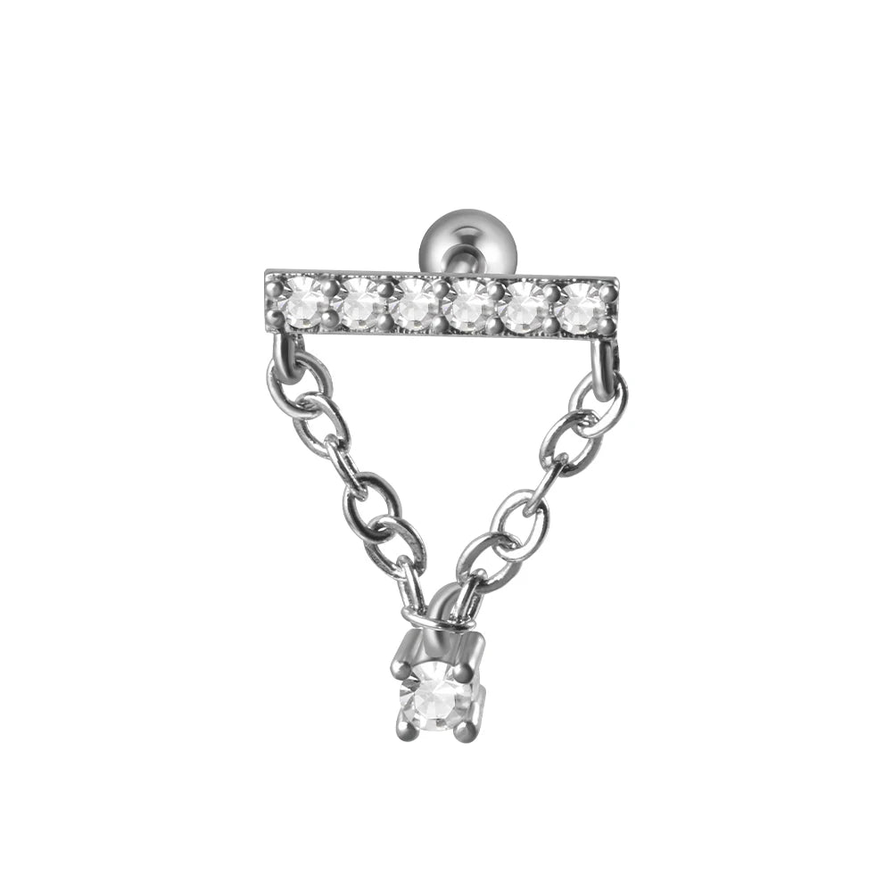 1PC 316L Surgical Steel Star Water Drop Heart CZ Chain Ear Cartilage Tragus Helix Stud Earring Daith Lobe Piercing Body Jewelry.