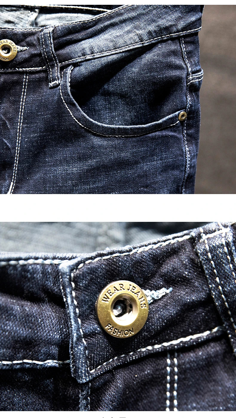 2025 New Ripped Jeans Men Slim-fit Denim Pants Cotton Korean Style Fashion Elasticity Versatile Blue Black Men's Clothing.