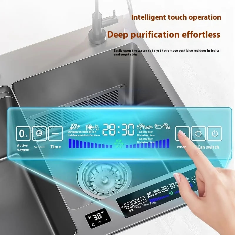 Stainless Steel Smart Water Catalyst Sinks large Double slot Purification Sterilized Fruit Dishwashing Kitchen Sink
