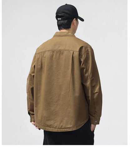 Autumn Fashion Vintage Shirt Style Jacket Men Streetwear Loose Casual Plus Size Washed Cotton Cargo Jacket Man Coat Outerwear.