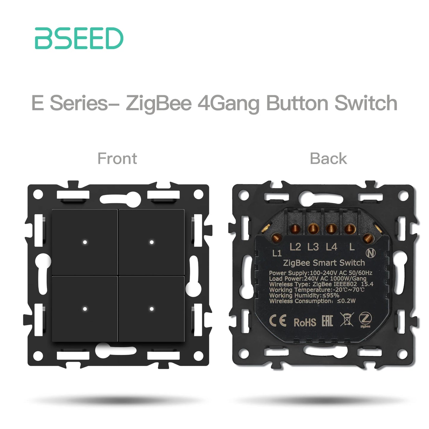 BSEED Zigbee-Schaltmodule Smart Click Lichtschalter Teile Schwarzer Glasrahmen DIY Kombination Wandsteckdosen USB-Anschluss E-Serie.
