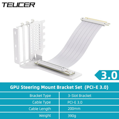 TEUCER L-Z3 GPU Vertical Mounting Bracket Kit, PCIe 4.0 X16 Riser Cable 200mm, Graphics Card Steering Mounting Bracket