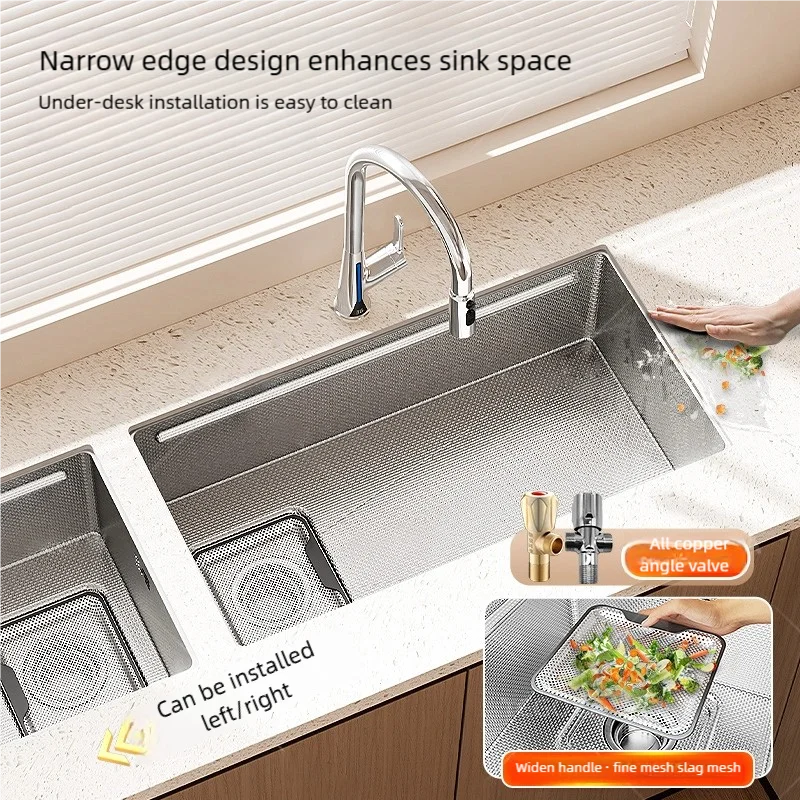 Kitchen Sink 316L Stainless Steel Original Color Large Single Slot Dish Wash Vegetable Basin Multifunctional Undercounter Basin